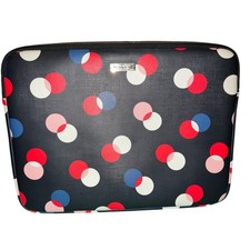 Kate Spade Navy & Multicolor Polka Dot Zippered Leather Laptop Case EUC upto 14” picture