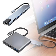 Multiport Aluminum USB C Hub 8-in-1 with HDMI USB3 Ethernet SD TF Card Reader picture
