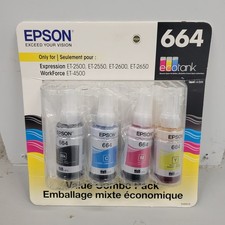 Genuine Epson 664 Ecotank Ink Bottles 70ml BKCMY Printer Ink OEM EXP 03/2020 4pk picture