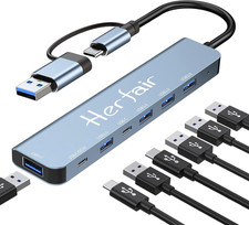 7 Port USB C Hub Dual Connector USB 3.0 Splitter PD 60W Adapter picture