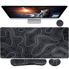 Large Gaming Mouse Pad XL 4In1 Wrist Rest Black White Topo 31.5x15.7x0.12 In picture
