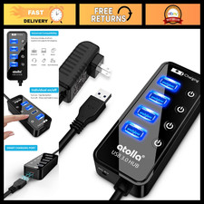 4-Port USB 3.0 Hub with Smart Charging, Individual On/Off Switches & 5V/3A Adapt picture