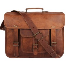 Vintage Brown Genuine Leather Messenger Bag for Men, Handmade Leather Briefcase picture