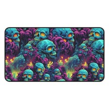 Neon Skull Swarm Desk Mat | Horror Skull Pattern Mousepad | Colorful Desk Decor picture