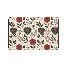 Vintage Heart & Rose Desk Mat | Floral Keys Pattern Mousepad picture