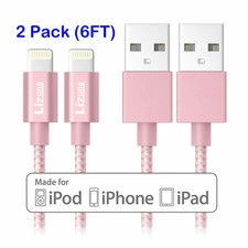 2X 6Ft Lightning Cable MFi Certified for iPhone 11/Xs/XS Max/XR/X Nylon Rose picture