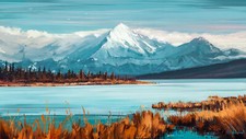 Landscape aenami art mountains lake river cyan orange Custom Gaming Mat Desk picture