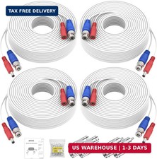 30M/100ft BNC Cable for CCTV Analog Wired Security Camera, White | 4-Pack Video picture