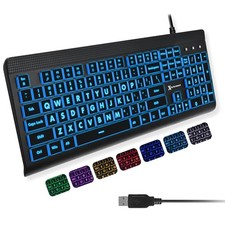Large Print Backlit USB Keyboard - Oversized Light Up Keys, 7-Color LED, PC/Lapt picture