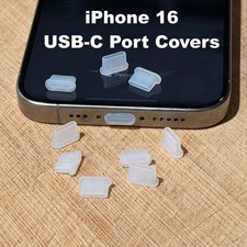 iPhone 16 Pro Max  Plus Silicone USB-C Dust Plug Covers Clear Charging Port Caps picture