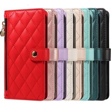 Zip Leather Grid Wallet Cover Case for Oppo A60 A78 A58 A5 A74 A16 A40 A93 A57 picture