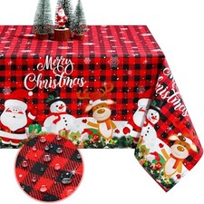 Fabric Christmas Tablecloth Table Cover for Rectangle Table, Washable Snowman  picture