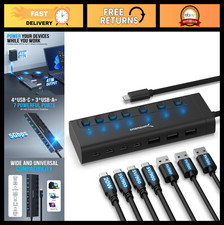 7-Port USB-C Hub with Power Switches, 5Gbps USB 3.2, 48W Power, LED Status, Alum picture
