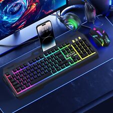Computer Desktop Gaming Keyboard and Mouse Mechanical Feel LED Light Backlit US picture