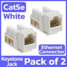2 Pack Cat5e Keystone Jack White Ethernet 8P8C RJ45 Network 110 Punch Down LAN picture