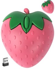 Wireless Bluetooth Mouse Pink Fruit Strawberry Shape Silent Portable USB picture