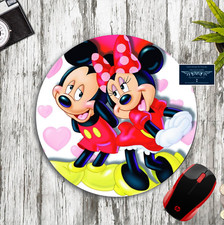 MICKEY MINNIE HEARTS LOVE ROUND CUSTOM PC RUBBER MOUSE PAD DESK MAT OFFICE GIFT picture