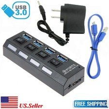 NEW 4 Ports USB 3.0 Hub Speed up to 5Gbps for PC laptop with on/off switch Black picture