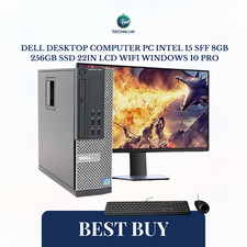 Dell Desktop Computer PC Intel i5 SFF 8GB 256GB SSD 22in LCD WIFI Windows 10 Pro picture