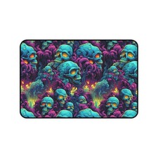 Neon Skull Swarm Desk Mat | Horror Skull Pattern Mousepad | Colorful Desk Decor picture