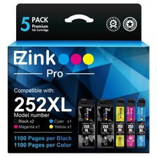 Ez Ink Pro 252Xl High Yield Ink Cartridges 5 Pack For Epson Printers picture