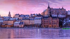 Landscape sunset clouds building hotel river frozen lake Custom Gaming Mat Desk picture