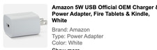 Amazon 5W USB Official OEM Charger & Power Adapter, Fire Tablets & Kindle, White picture