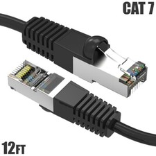 12FT Cat7 RJ45 Network Ethernet SSTP Patch Cable Shielded Copper 600MHz Black picture