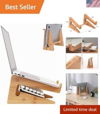 Stylish Bamboo Laptop Stand - Compatible with 3-7.7 Inch Laptops, Space Saver picture