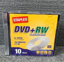 Staples DVD+RW Rewritable Discs 10-pack 4.7GB 2 Hrs Data Photos Music Videos New picture