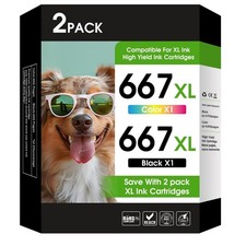 YATUNINK 667 Ink Cartridges Black And Color Compatible For HP 667 XL H-667XL 2PK picture