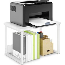 White Printer Stand With Storage For Desk Shelf Organizer Heavy Duty Riser picture