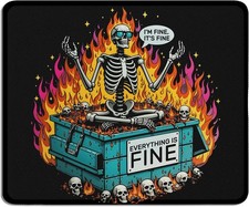 Funny Gothic Skeleton Dumpster Fire Mouse Pad,Sarcastic Everything is Fine picture