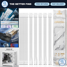 Power Supply Sleeved Cable Kit, 16 AWG PSU Extension, 30cm, White Connectors, 24 picture