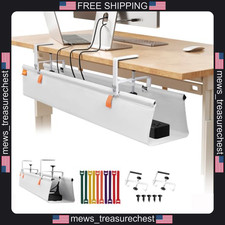 36 Inch Under Desk Cable Management Tray White No Drill Clamp Mount picture