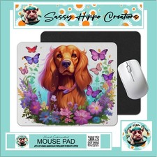 Mouse Pad Cocker Spaniel Puppy Butterflies Anti Slip Back Easy Clean Sublimated picture