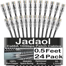 [UL Listed] Cat6A Patch Cables 0.5FT (24Pack) 10Gbps 550MHz Black picture