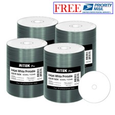 400 Pack Ritek Pro CD-R 52X 700MB White Inkjet Hub Printable Blank Media Disc picture