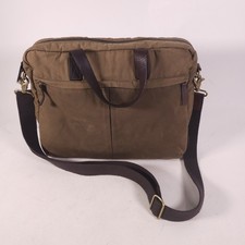Fossil Canvas Messenger Shoulder Bag Brown Leather Trim Adjustable Strap  picture