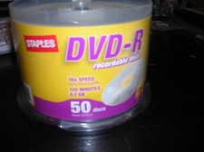 Staples 50-Pack Blank DVD-R Recordable Discs 16x Speed 4.7GB 120 Min Spindle New picture