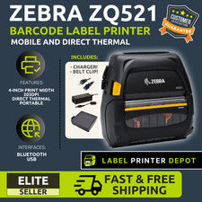 ✅Zebra ZQ521 Bluetooth Thermal Label Printer w/ Battery, Charger, Belt Clip🔥⭐ picture