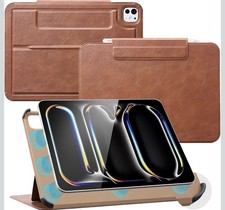COBAK iPad Pro 13 Case M4 M5 2024 2025 Brown Leather Folio Stand A2925 A3007 picture
