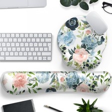 Green Blue Pink Floral Mouse Pad Wrist Support Keyboard Wrist Rest Set, Ergon... picture