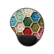 Crochet Hexagon Pattern Mouse Pad with Wrist Rest | Colorful Granny Squares picture
