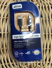 Ativa USB 2.0 High Speed A Male to B Male Printer  Device Cable 3 Ft Black Cord picture