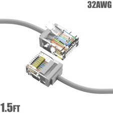 1.5FT Cat6A RJ45 Network LAN Ethernet UTP Patch Cable Super Slim Cord 32AWG Gray picture