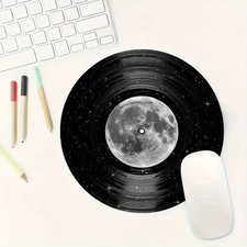 Retro Vinyl Record Mouse Pad Moon Design Round Anti-Slip Desk Mat Laptop Desktop picture