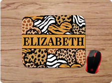 PERSONALIZED W/ NAME - ANIMAL PRINT HEARTS - CUSTOM MOUSE PAD DESK MAT - NONSLIP picture
