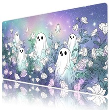 White Floral Spooky Halloween Ghost Desk Mat for Keyboard and Mouse Desk Pad picture
