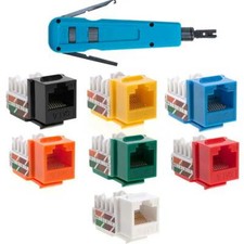 Cat6 Keystone Jack 45 Degree + RJ45 Punch Down Tool Set Ethernet Network LOT picture
